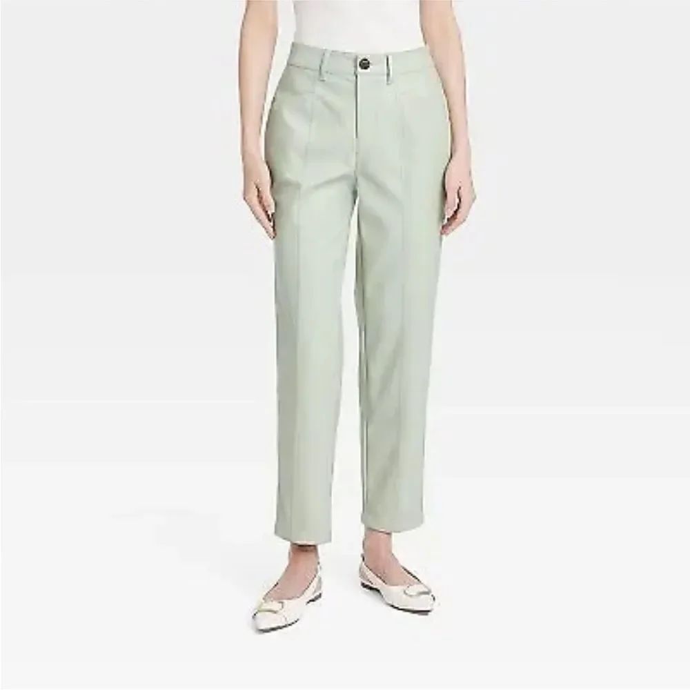 NWT High Rise Faux Leather Ankle Trousers Pants A New Day Sage Green Size 14